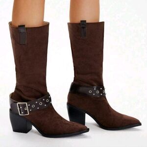 Women's Casual Fashion Sexy Chunky Heel Pointed Toe Western Boots,Core